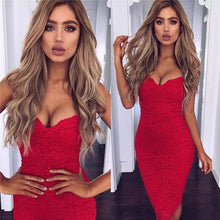 Load image into Gallery viewer, Sexy Summer Lace Elegant Party Bodycon Dress For Women V-Neck Spaghetti Strap Knee-Length Women&#39;s Dresses
