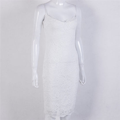 Sexy Summer Lace Elegant Party Bodycon Dress For Women V-Neck Spaghetti Strap Knee-Length Women's Dresses