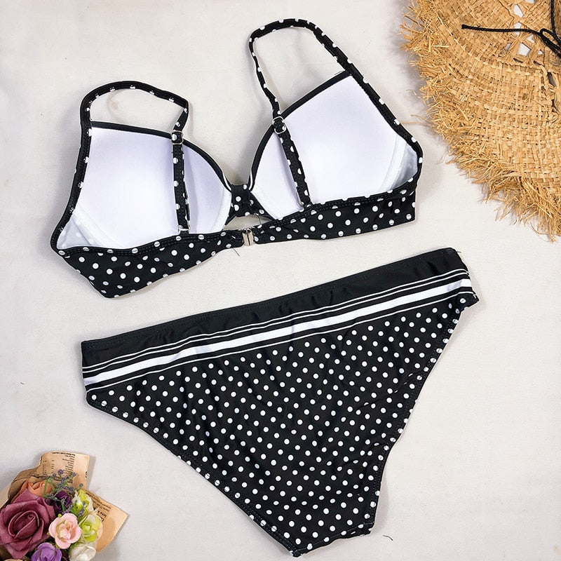 Sexy Swimwear 2021 Bikinis Black  Swimming Suit For Women Dot Polka Swimsuit Padded Push-up Bikini Set