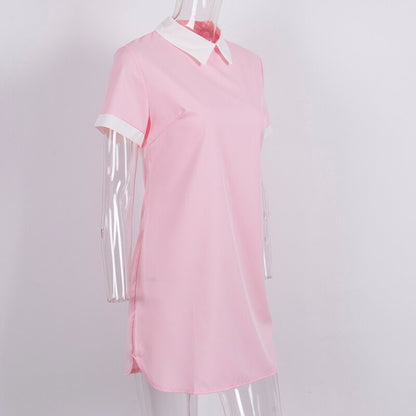 Women's Dress Collar Short Sleeve Solid Female Turn Down Collar Womens Office Dresses Woman Short Mini Dress outfits