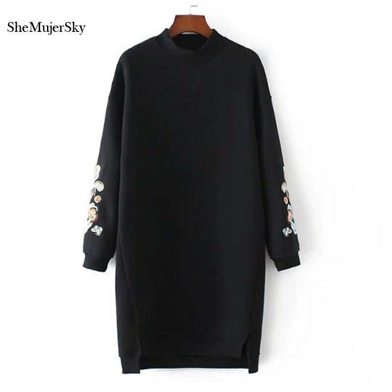 SheMujerSky Sweater Women Long Dress Embroidery Floral moleton feminino Pullover Womens 2017 Winter
