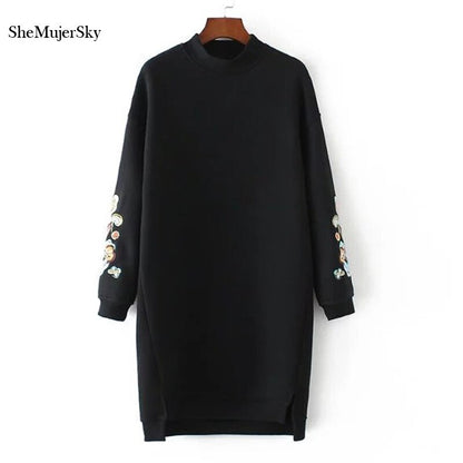 SheMujerSky Sweater Women Long Dress Embroidery Floral moleton feminino Pullover Womens 2017 Winter