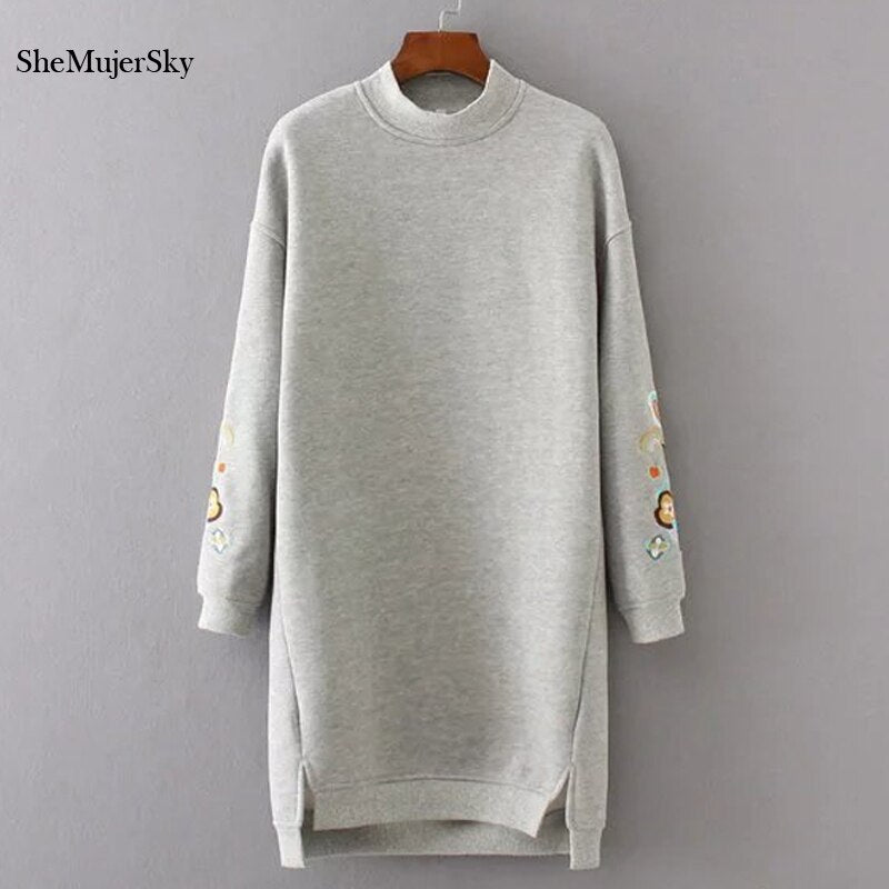 SheMujerSky Sweater Women Long Dress Embroidery Floral moleton feminino Pullover Womens 2017 Winter