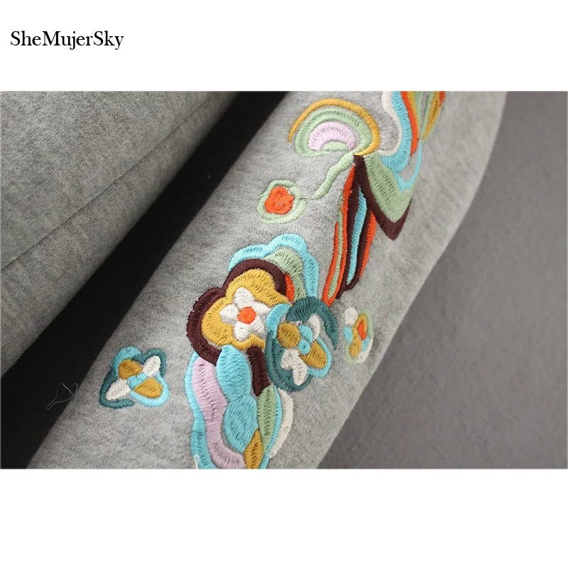 SheMujerSky Sweater Women Long Dress Embroidery Floral moleton feminino Pullover Womens 2017 Winter