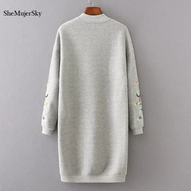 SheMujerSky Sweater Women Long Dress Embroidery Floral moleton feminino Pullover Womens 2017 Winter