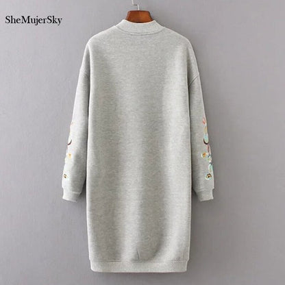 SheMujerSky Sweater Women Long Dress Embroidery Floral moleton feminino Pullover Womens 2017 Winter