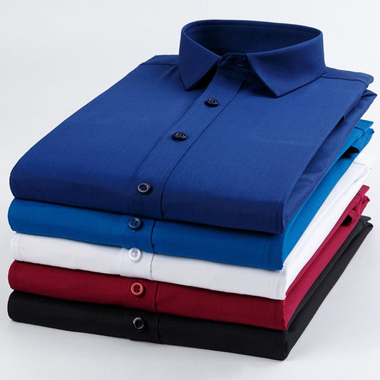 Men's Bamboo Fiber Shirts Solid Color Slim Fit Long Sleeve Dress Shirts Smart Casual Business Spring and Autumn Top