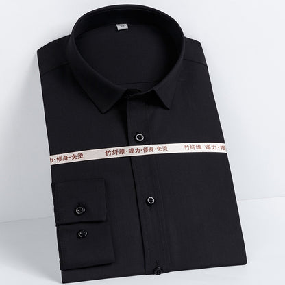 Men's Bamboo Fiber Shirts Solid Color Slim Fit Long Sleeve Dress Shirts Smart Casual Business Spring and Autumn Top