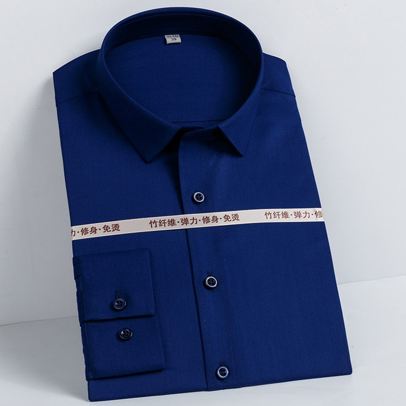 Men's Bamboo Fiber Shirts Solid Color Slim Fit Long Sleeve Dress Shirts Smart Casual Business Spring and Autumn Top