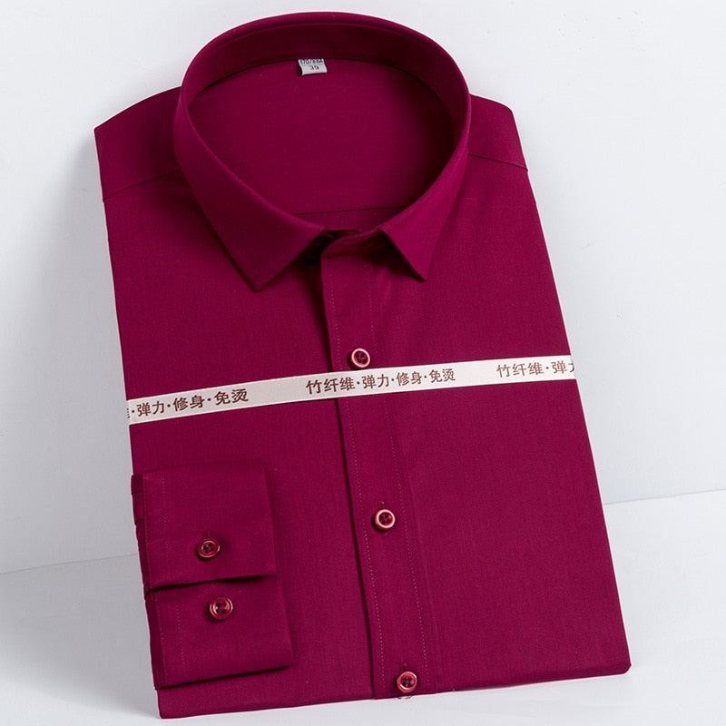 Men's Bamboo Fiber Shirts Solid Color Slim Fit Long Sleeve Dress Shirts Smart Casual Business Spring and Autumn Top