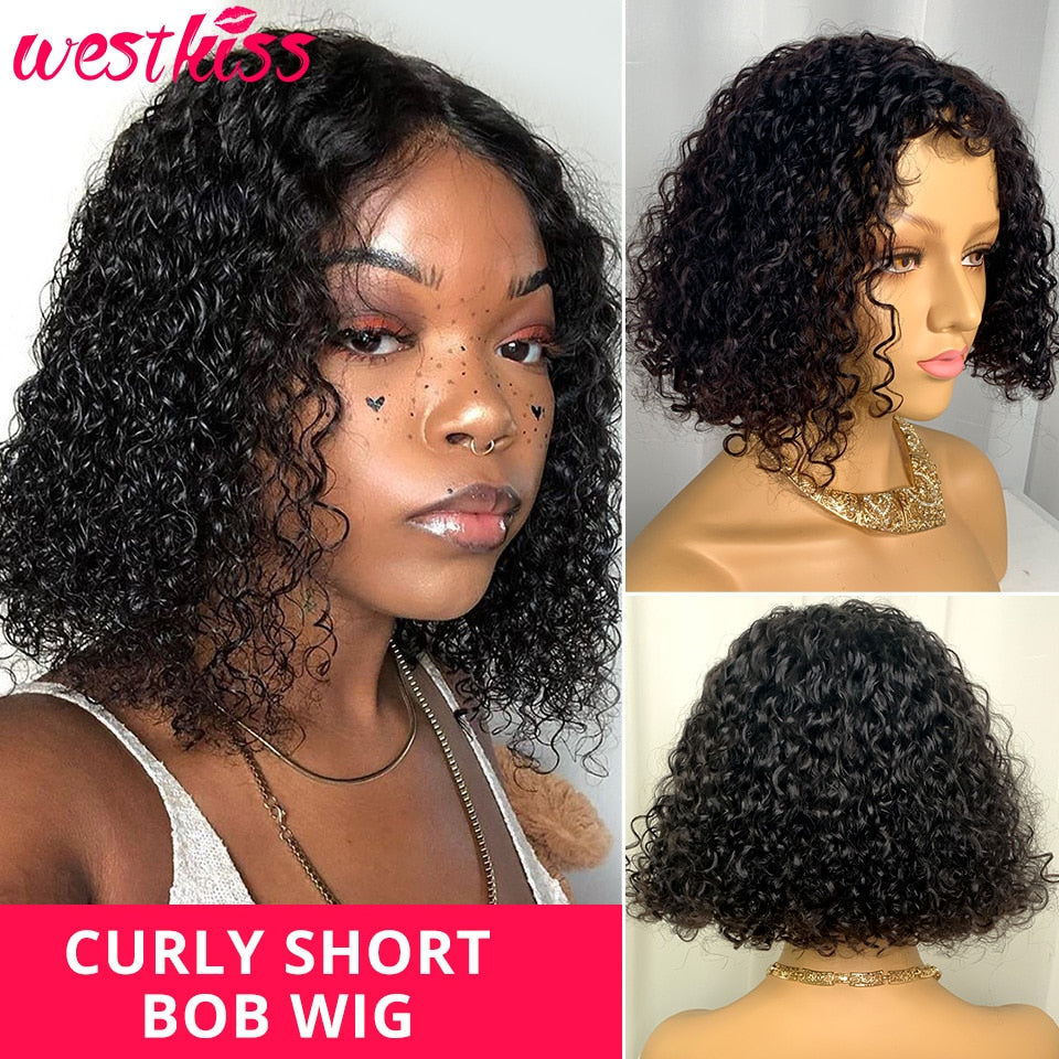 Short Curly Bob Wigs For Women Brazilian Lace Front Human Hair Wigs 13x4 Bob Lace Front Wig Pre Plucked With Baby Hair Remy