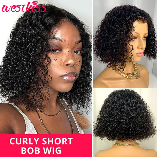 Short Curly Bob Wigs For Women Brazilian Lace Front Human Hair Wigs 13x4 Bob Lace Front Wig Pre Plucked With Baby Hair Remy