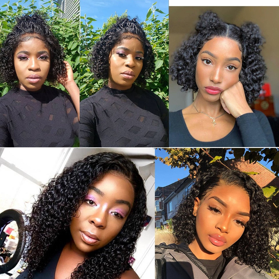 Short Curly Bob Wigs For Women Brazilian Lace Front Human Hair Wigs 13x4 Bob Lace Front Wig Pre Plucked With Baby Hair Remy