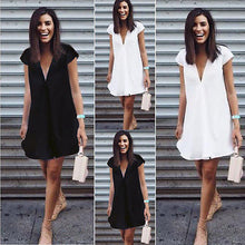 Load image into Gallery viewer, Short Mini Black Dress New Sexy Women Summer Deep V Neck Dresses Casual Plus Size White Summer Clothes
