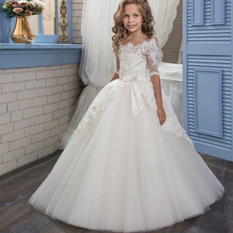 Shoulderless Lace Belle Dress Girl's Wedding Dress Evening Party Toddler to Girls Summer Clothing Dresses for Girls 5 to 12 Years Old