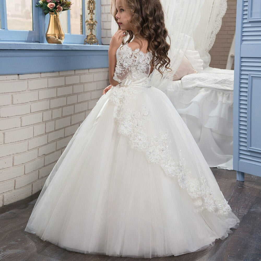 Shoulderless Lace Belle Dress Girl's Wedding Dress Evening Party Toddler to Girls Summer Clothing Dresses for Girls 5 to 12 Years Old