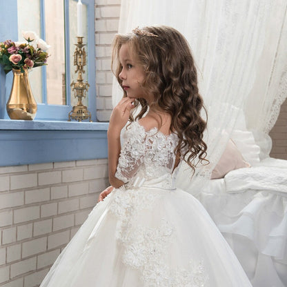 Shoulderless Lace Belle Dress Girl's Wedding Dress Evening Party Toddler to Girls Summer Clothing Dresses for Girls 5 to 12 Years Old