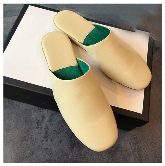 Simple Designer Slippers Platform Summer Sandals For Women2020 Yellow Outdoor Casual Half Mueller Leather Flat Shoes Comfortable