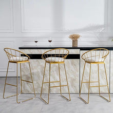 将图片加载到图库查看器，Simple High Chair Simple Wrought Iron Bar Stools Gold Stool Modern Chairs Dining Chair Nordic Leisure Bar Table Chairs
