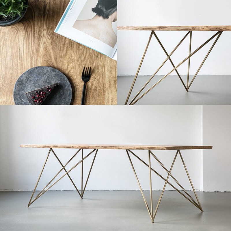 Simple Modern Home Solid Wood Dining Table Rectangular Golden Table Dining Restaurant Cafe Restaurant Dining Table