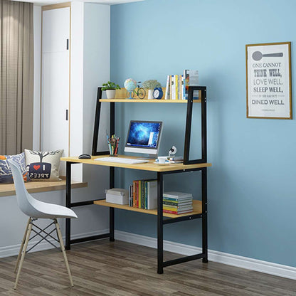 Simple Modern Woden Computer Desk Combination Steel Frame Tables Home Bedroom Desks with Bookshelf & Drawer Office Writing Desk