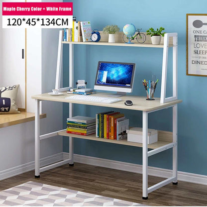 Simple Modern Woden Computer Desk Combination Steel Frame Tables Home Bedroom Desks with Bookshelf & Drawer Office Writing Desk