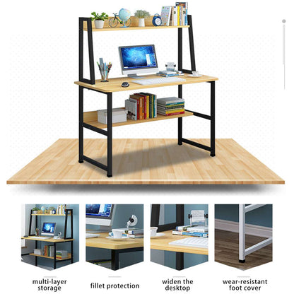 Simple Modern Woden Computer Desk Combination Steel Frame Tables Home Bedroom Desks with Bookshelf & Drawer Office Writing Desk