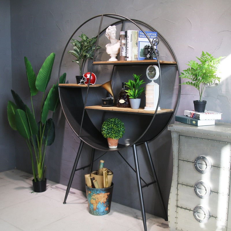 Simple Modern Wrought Iron Plaid Bookcase Features Restaurant Bar Floor Rack Living Room Partition Wall Bookcase Wheel Frame