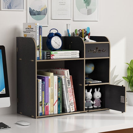 Simple Wooden Bookshelf with Lock in Student Dormitory Student Desk and Stationery Multifunctional Cabinet with Paper Towel