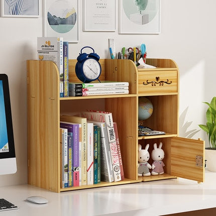 Simple Wooden Bookshelf with Lock in Student Dormitory Student Desk and Stationery Multifunctional Cabinet with Paper Towel