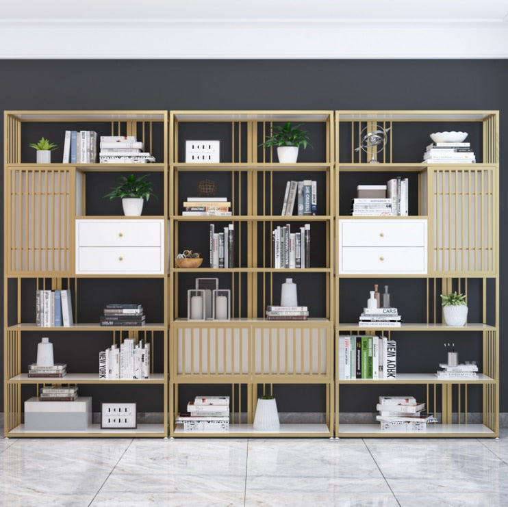 Simple creative bookshelf office floor bookcase partition screen new stroke iron shelf Nordic display shelf
