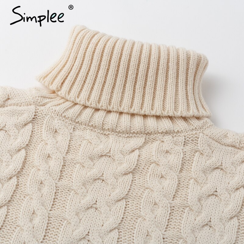 Simplee Women's Elegant Side Split Long Sleeve Sweater Dress Turtleneck Fit Warm Autumn Winter Sweater Dress White dresses fashion 2018
