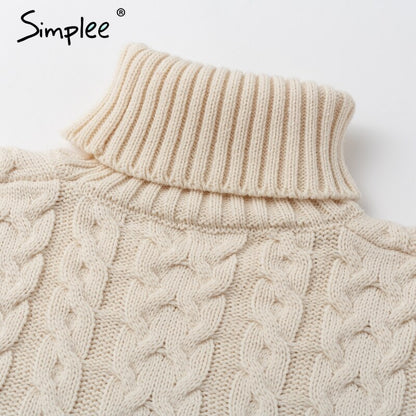Simplee Women's Elegant Side Split Long Sleeve Sweater Dress Turtleneck Fit Warm Autumn Winter Sweater Dress White dresses fashion 2018