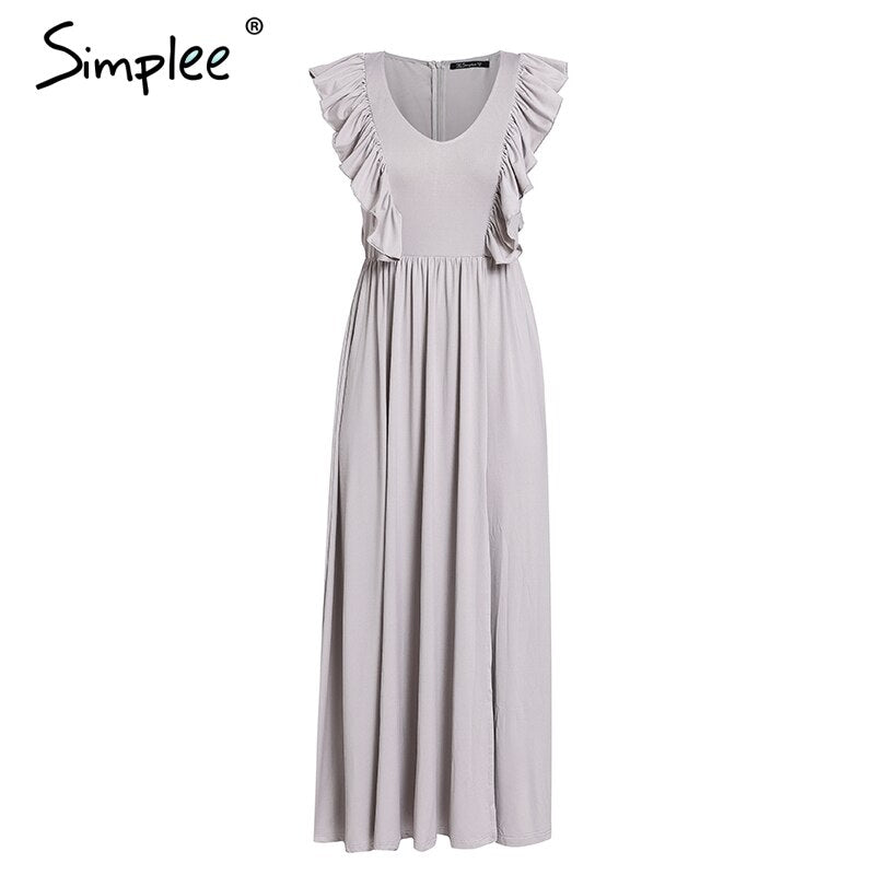 Simplee Sexy Pleated Ped l
Long Women's Dress Ruffles O Neck Split Maxi summer Dress 2019 Elegant female club vestidos de fiesta