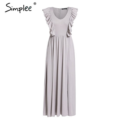 Simplee Sexy Pleated Ped l
Long Women's Dress Ruffles O Neck Split Maxi summer Dress 2019 Elegant female club vestidos de fiesta