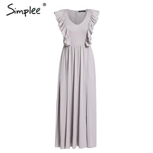 Cargar imagen en el visor de la galería, Simplee Sexy Pleated Ped l
Long Women&#39;s Dress Ruffles O Neck Split Maxi summer Dress 2019 Elegant female club vestidos de fiesta
