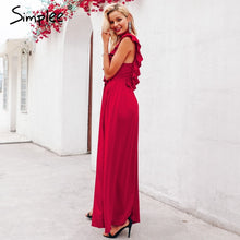 Cargar imagen en el visor de la galería, Simplee Sexy Pleated Ped l
Long Women&#39;s Dress Ruffles O Neck Split Maxi summer Dress 2019 Elegant female club vestidos de fiesta
