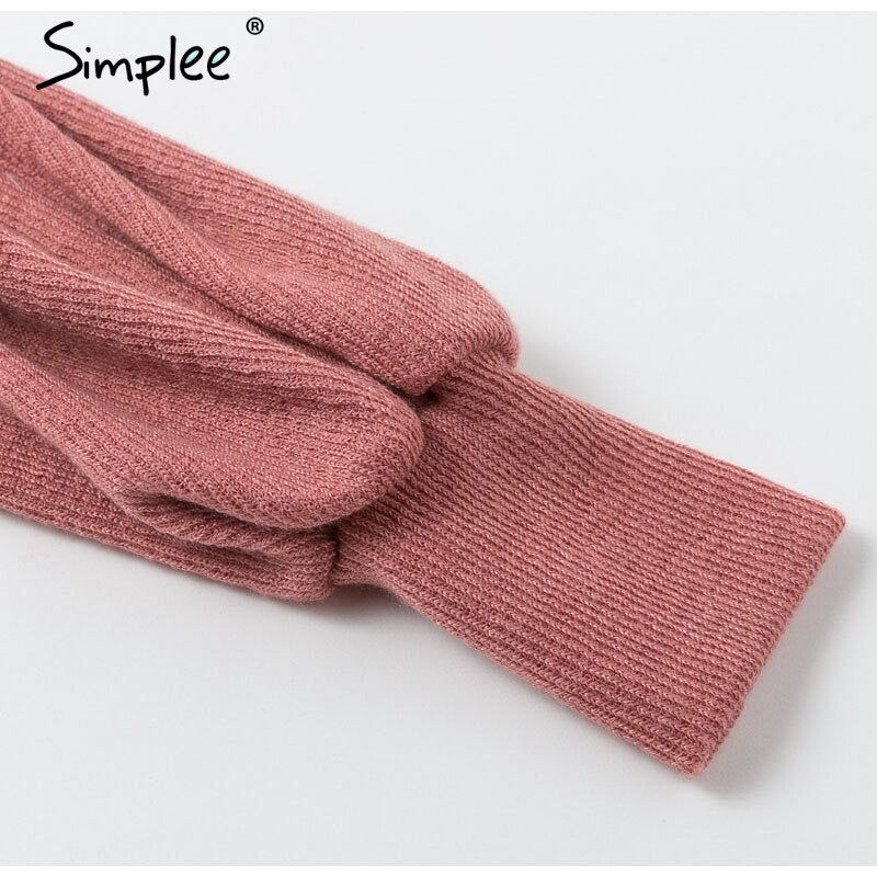 Simplee Turtleneck Lantern Sleeve Women's Dress Elegant Female Winter Sweater Ďress Casual Streetwear solid ladies midi dress 2019