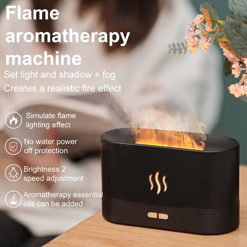 Simulation Flame Ultrasonic Humidifier USB Essential Oil Diffuser Home Office Air Freshener Soothe Sleep Flame Lamp Atomizer