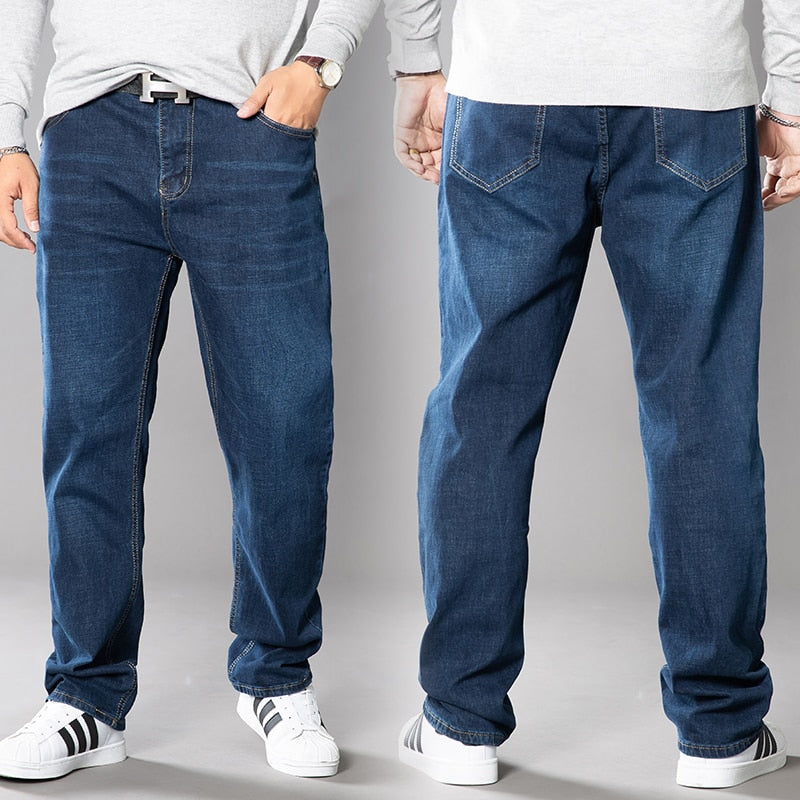 Men's Jeans 2019 Classic Stretch Wide Pants Loose Legs Straight Streetwear Plus Sizes Included