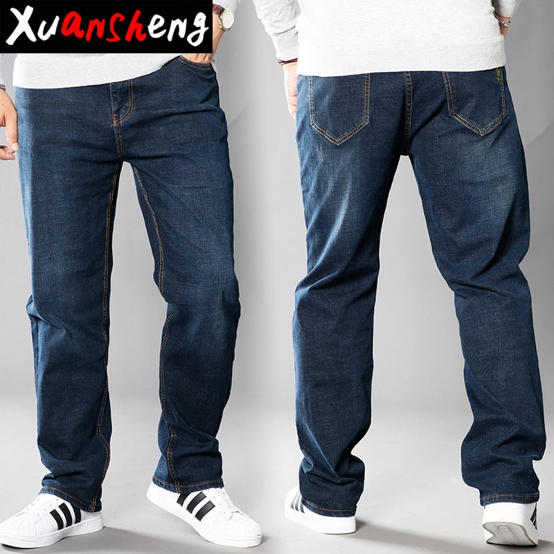 Men's Jeans 2019 Classic Stretch Wide Pants Loose Legs Straight Streetwear Plus Sizes Included