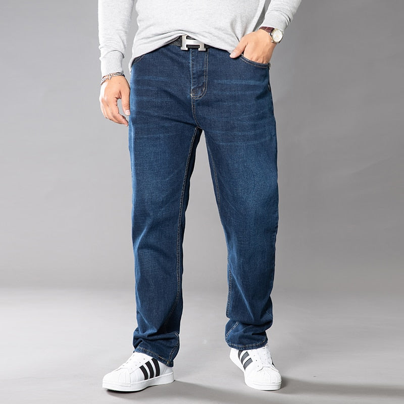 Men's Jeans 2019 Classic Stretch Wide Pants Loose Legs Straight Streetwear Plus Sizes Included
