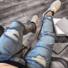 Load image into Gallery viewer, Skinny Ripped Jeans For Men Male Blue Motorcycle Jeans Denim Pants Fashion Brand Hole Biker Jeans Plus Size S-3XL

