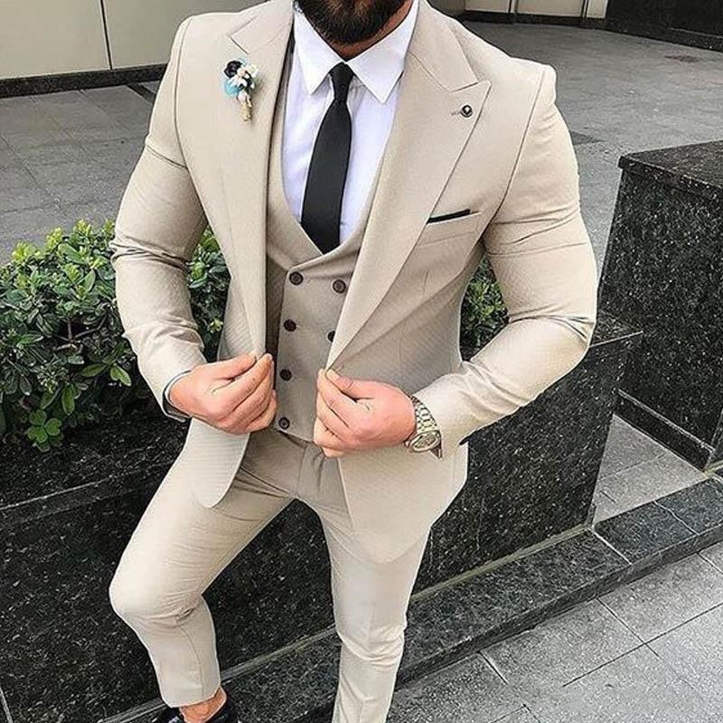 Slim Fit 3 Piece Suit Men Wedding Tuxedos Bridegroom Groomsmen Suits Men Business Party Prom Blazer (Jacket, Pants, Tie, Vest)