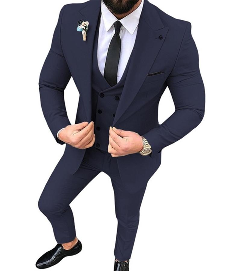 Slim Fit 3 Piece Suit Men Wedding Tuxedos Bridegroom Groomsmen Suits Men Business Party Prom Blazer (Jacket, Pants, Tie, Vest)