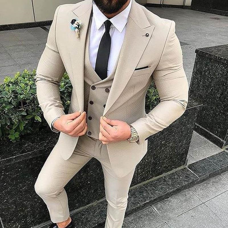 Slim Fit 3 Piece Suit Men Wedding Tuxedos Bridegroom Groomsmen Suits Men Business Party Prom Blazer (Jacket, Pants, Tie, Vest)