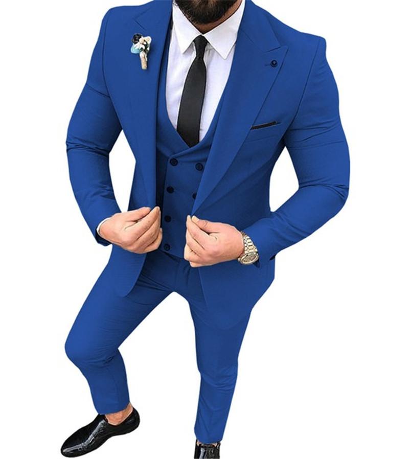 Slim Fit 3 Piece Suit Men Wedding Tuxedos Bridegroom Groomsmen Suits Men Business Party Prom Blazer (Jacket, Pants, Tie, Vest)