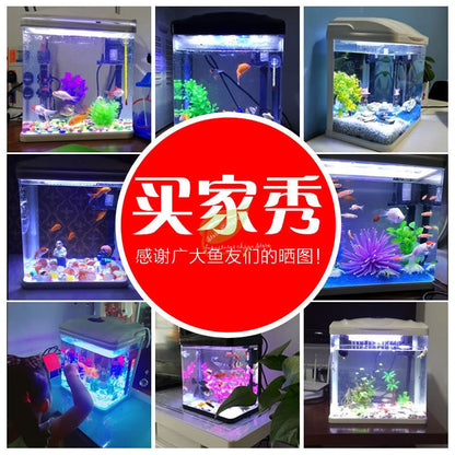 Small Glass Fish Tank Ecological Desktop aquarium Children Square Lazy Fish Tank Free Water Filter aeration