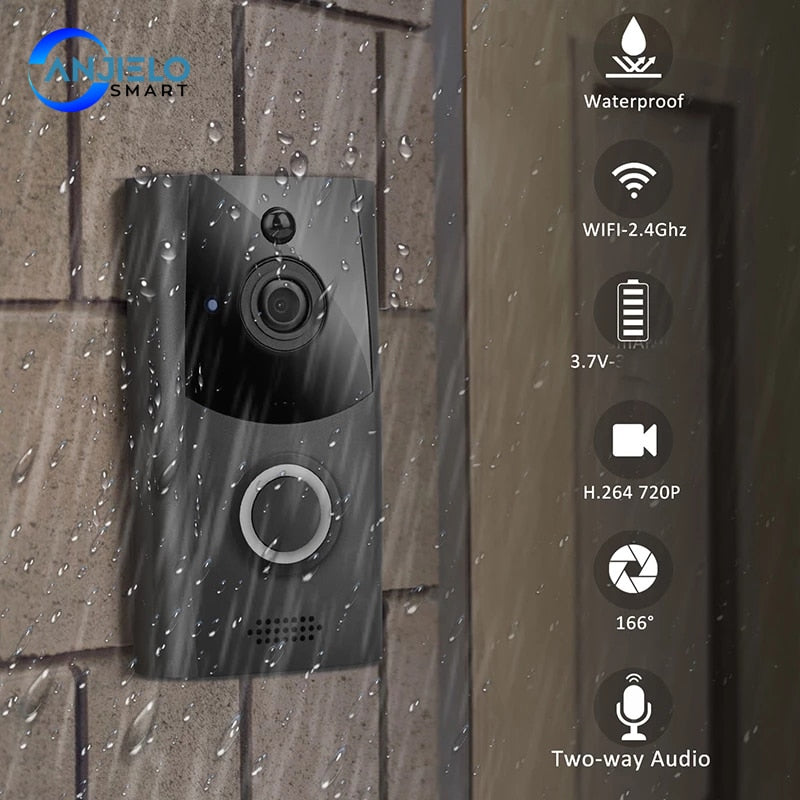 Smart Home Wireless Wifi 720P Video Doorbell with PIR Motion 2-Ways Audio Talk Night Vision Waterproof HD Security Camera