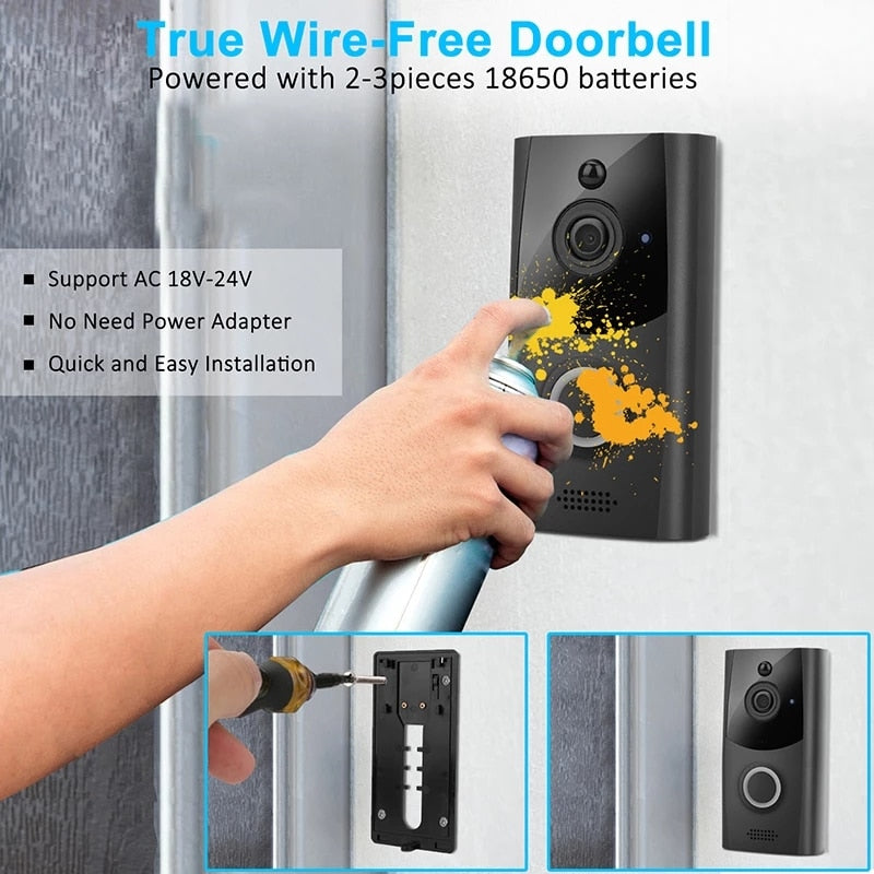 Smart Home Wireless Wifi 720P Video Doorbell with PIR Motion 2-Ways Audio Talk Night Vision Waterproof HD Security Camera